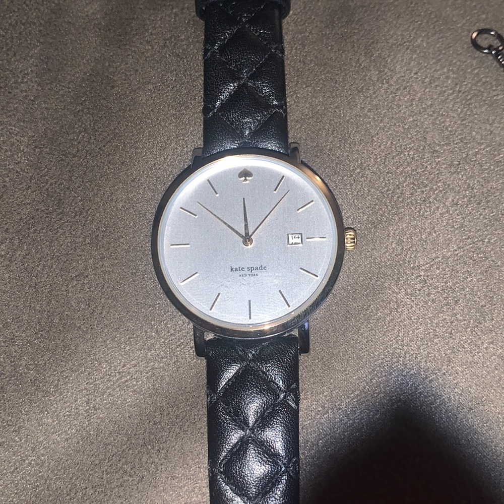 Kate Spade Round watch logo pearl iridescent 34 mm gold tone stainless steel.